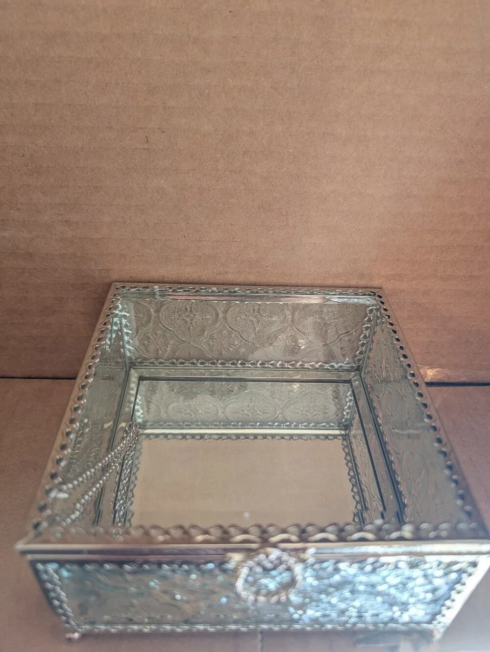 Decorative Silver Glass Jewelry Box - Elegant Mirrored Storage